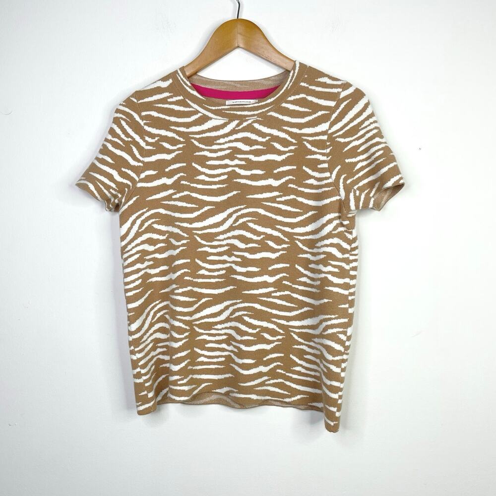 Anthropologie Evanna Sweater Tee Camel Tan Animal Print Knit Top Neutral S